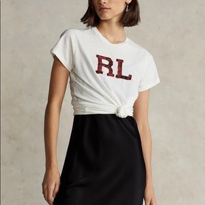 POLO BY RALPH LAUREN rare beaded plaid appliqué logo tee